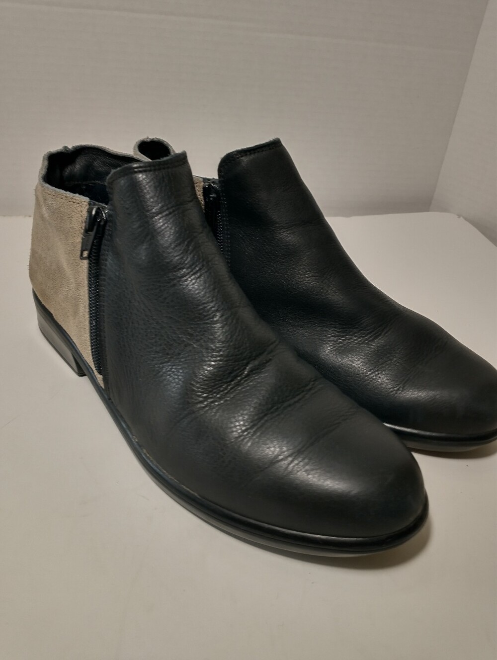 Naot Leather Helm Ankle Boots, Black And Gray, Euro Size 39, US Size 8